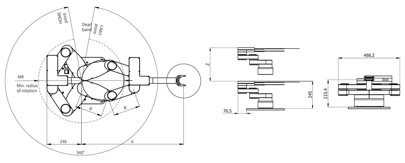 Schematic diagram of the motion range for a dual-arm robotic arm